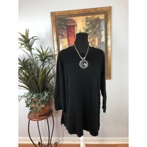 Alfani Long Sweater Women's Large Black Knit Crew Neck Modern Edgy Quiet Luxury